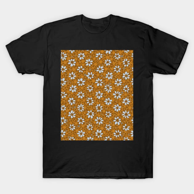 Batik Florals in Mustard and GrayTones T-Shirt by FrancesPoff